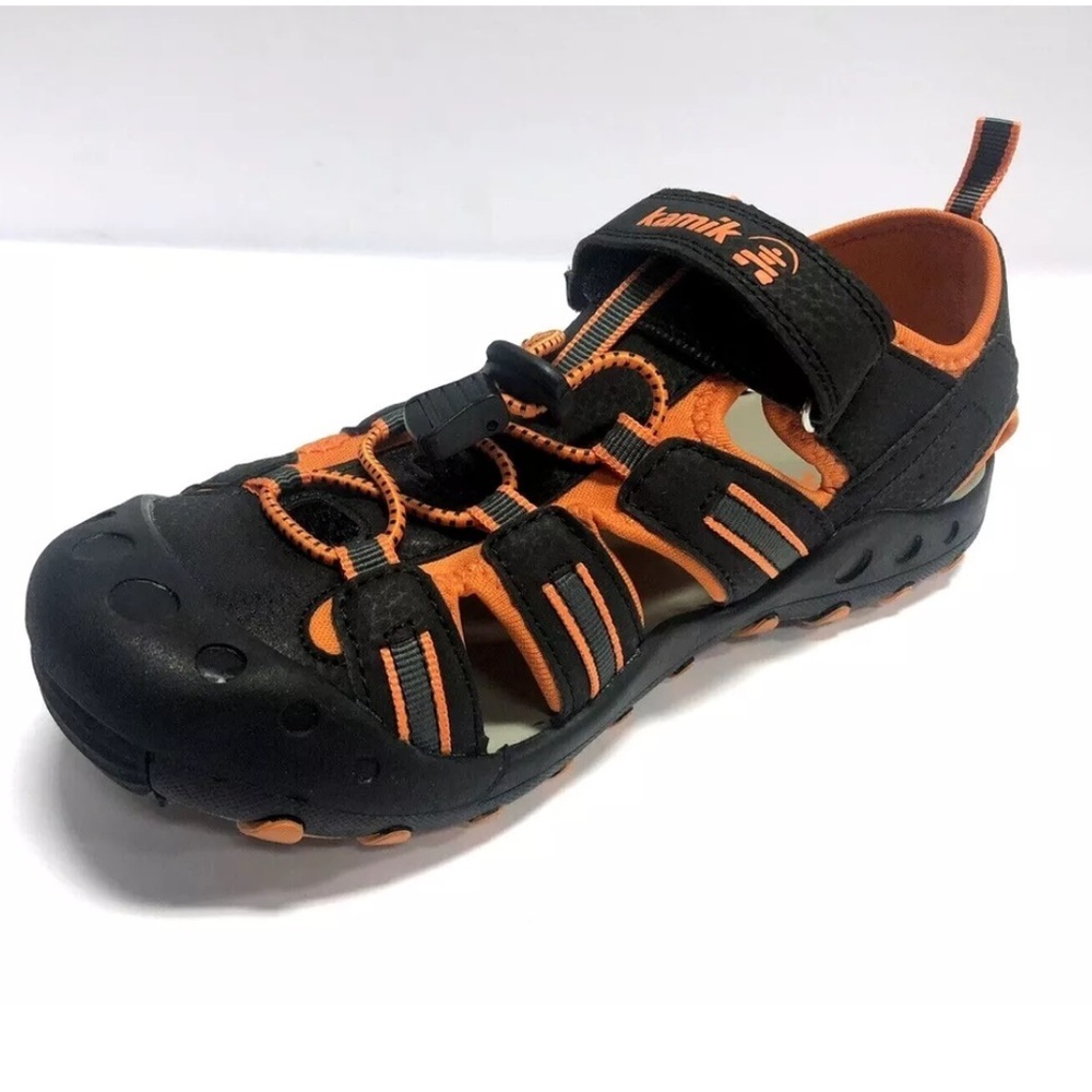 Kamik Big Kids’ Crab, Black/Orange Fisherman Sandals, Boys’ Size 6 M. - Picture 2 of 7